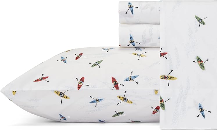 Eddie Bauer Home | Percale Collection Sheet Set-100% Cotton, Crisp & Cool, Lightweight & Moisture-Wicking Bedding, Full, Kayaks