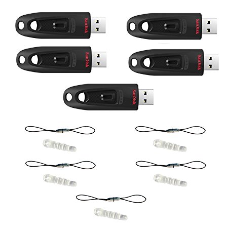 5 X SanDisk Ultra CZ48 16GB USB 3.0 Flash Drive Transfer Speeds Up To 100MB/s_SDCZ48-016G-UAM46 with Detachable Lanyard (5pcs) and Dust Plug (5pcs)