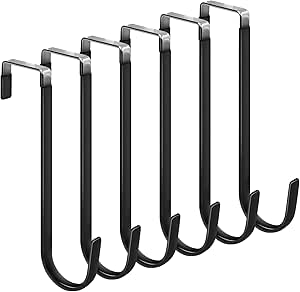 FYY Over The Door Hooks, 6 Pack Upgraded Long Door Hangers Hooks with Rubber Prevent Scratches Heavy Duty Organizer Hooks for Hanging Clothes, Towels, Hats, Coats, Bags Black