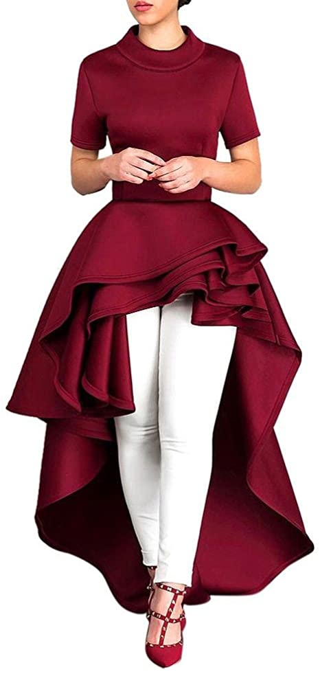 FORUU Women Short Sleeve High Low Peplum Dress Bodycon Casual Party Club Dress