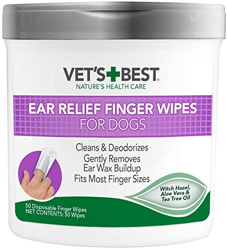 Vet's Best Ear Relief Finger Wipes | Ear Cleansing Finger Wipes for Dogs | Sooths & Deodorizes | 50 Disposable Wipes