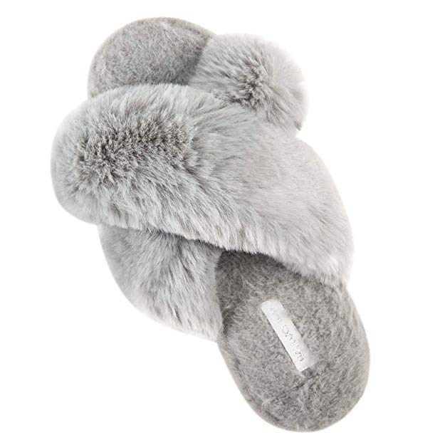 Women's Cross Band Soft Plush Fleece House/Outdoor Slippers