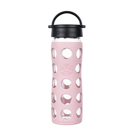 Lifefactory 16-Ounce BPA-Free Glass Water Bottle with Classic Cap and Silicone Sleeve, Desert Rose