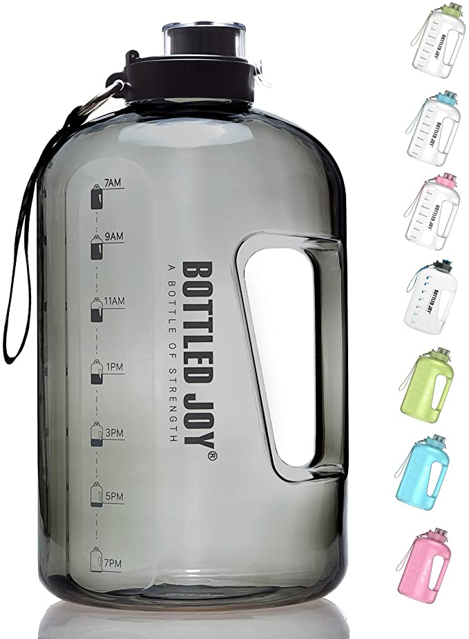 BOTTLED JOY 1 Gallon Water Bottle, BPA Free Large Water Bottle Hydration with Motivational Time Marker Reminder Leak-Proof Drinking Big Water Jug for Camping Sports Workouts and Outdoor Activity