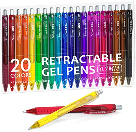 Colored Gel Pens, Shuttle Art 20 Colors Retractable Gel Ink Pens with Grip, Medium Point (0.7mm) Smooth Writing for Adults and Kids Writing Journaling Taking Notes Drawing at School Office Home