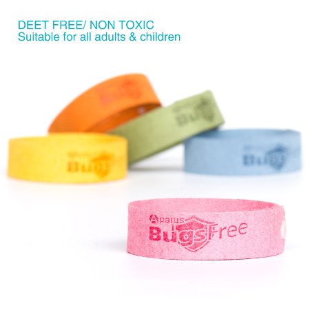Apalus Bugs Free, Mosquito Repellent Bracelet, 100% Natural Aroma,240 Hours Effective,DEET Free, Reusable,5 PCS Pack