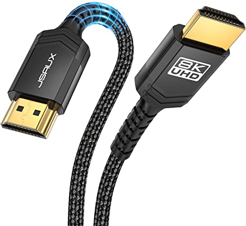 JSAUX HDMI 2.1 Cable 8K 15FT 48Gbps 8K & 4K Ultra High Speed Cords(8K@60Hz 7680x4320, 4K@120Hz) eARC HDR10 HDCP 2.2 & 2.3 3D, Compatible for PS5/PS4/X-Box/Roku TV/HDTV/Blu-ray/LG/Samsung QLED-Black