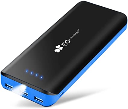 EC Technology 22400mAh Power Bank Ultra High Capacity 3 USB Port External Battery Pack With LED Flashlight Portable Charger Compatible with Smartphone and More-Black&Blue