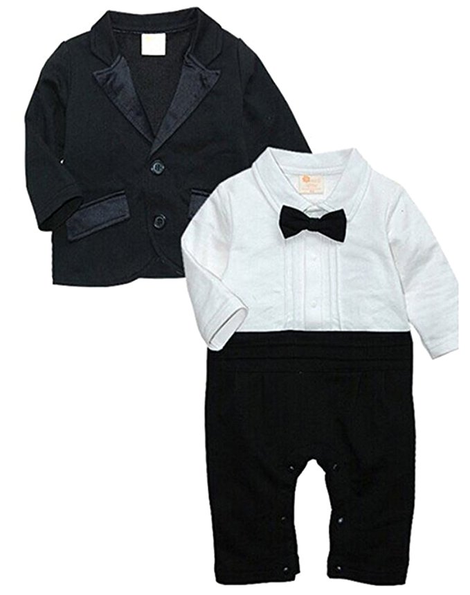 Baby Boys Tuxedo Wedding Romper and Jacket 2-pc Formal Wear Suit