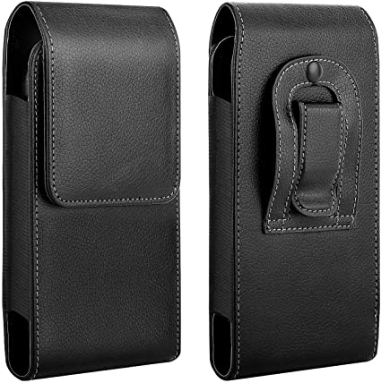 MoKo Phone Holster, Belt Clip Holster PU Leather Pouch Holder Cover Fit 6.5" Phone, iPhone 12 Mini, iPhone 12/iPhone 12 Pro, iPhone SE 2020/11 Pro/11/11 Pro Max/Xs Max/XR/Xs/X, Galaxy S20