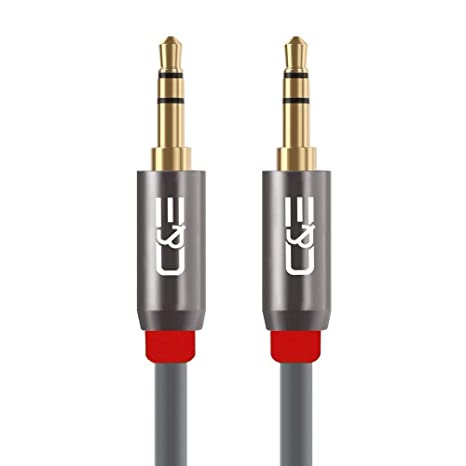 C&E CNE684147 6ft(1.8M) 3.5mm Aux Male to Male Extension Stereo Audio Cable Grey (6 Feet/1.8 Meters) Compatible for iPhone, iPad or Smartphones, Tablets, Media Players