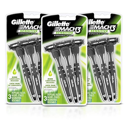 Gillette Mach3 Sensitive Men's Disposable Razors, 9 Count, Razors