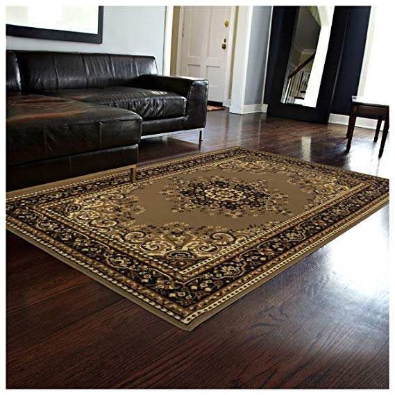 Superior Leopold Collection 8' x 10' Area Rug, Attractive Rug with Jute Backing, Durable and Beautiful Woven Structure, Oriental Medallion Rug with Detailed Border