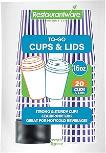 Restaurantware 16 Ounce Disposable Coffee Cups With Lids, 20 Hot Cups With Lids - Sleeves Sold Separately, Single Wall, Purple And White Stripe Paper Coffee Cups, For All Kinds Of Beverages