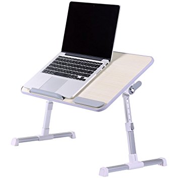 Bed Tray Table with Foldable Legs, Superjare Adjustable Laptop Desk for Bed, Portable Standing Desk with 2 Removable Anti-slip Holders, Notebook Stand Reading Holder For Couch Floor