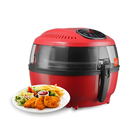 KUPPET Oilless Digital Air Fryer with Health Cookbook, 8 IN 1 Cooking Presets,Oil Free Cooking,Extra large Capacity 7.4QT,Cooking Chamber 1700 W Up to 400 F, Included Steamer, Fryer Pan, Red