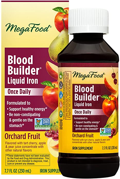 MegaFood - Blood Builder Liquid Iron Once Daily, 27 mg Iron Per Serving, Formulated to Support Healthy Energy Levels, Be Non-Constipating & Be Gentle on The Stomach*, 7.7 Fl Oz