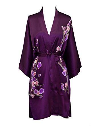 Old Shanghai Women's Silk Kimono Short Robe - Handpainted