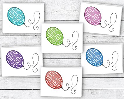 Colorful Birthday Balloons Happy Birthday Cards - 24 Cards & Envelopes