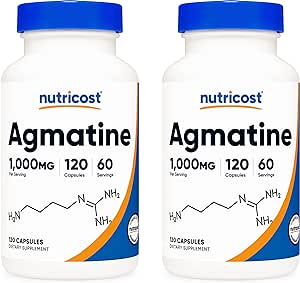 Nutricost Agmatine Sulfate 1000mg, 120 Capsules (2 Bottles) - Gluten Free, Non GMO, 500mg Per Capsule