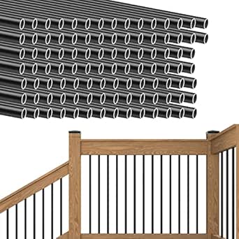 Muzata 100Pack 36" Aluminum Deck Balusters Round Black Deck Railing Stair Porch Staircase Spindles 3/4" Diameter Hollow for Wood and Composite Deck, WT01