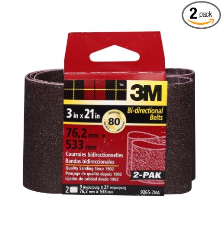 3M 9265NA Heavy Duty Power Sanding Belts - Medium 80g, 3-Inch by 21-Inch 2-pack