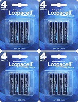 Loopacell 16 Pack AAA 1000mAh Ni-MH Rechargeable Batteries with Battery Storage