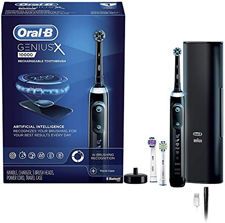 Oral B Genius X Electric Toothbrush with 3 Oral B Toothbrush Heads, Midnight Black 1ct