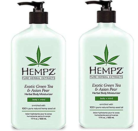 Exotic, Natural Herbal Body Moisturizer with Pure Hemp Seed Oil, Green Tea and Asian Pear, 17 Fluid Ounce - Pure, Nourishing Vegan Skin Lotion for Dryness and Flaking with Acai (17 oz - 2 pack)