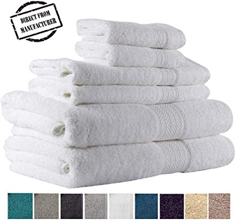 Premium 6 piece Towel Set- 2 Extra Large Bath Towels 2 Hand Towel 2 Washcloth Soft Cotton 600 GSM Highly Absorbent by Avira Home (White)