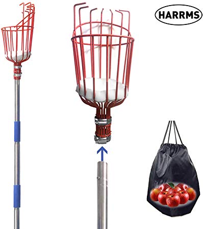 Harrms Fruit Picker Pole Tool, 5.5/8/13-Foot Fruit Picker with Lightweight Aluminum Telescoping Pole, Fruit Picking Equipment for Getting Fruits（5.5FT）