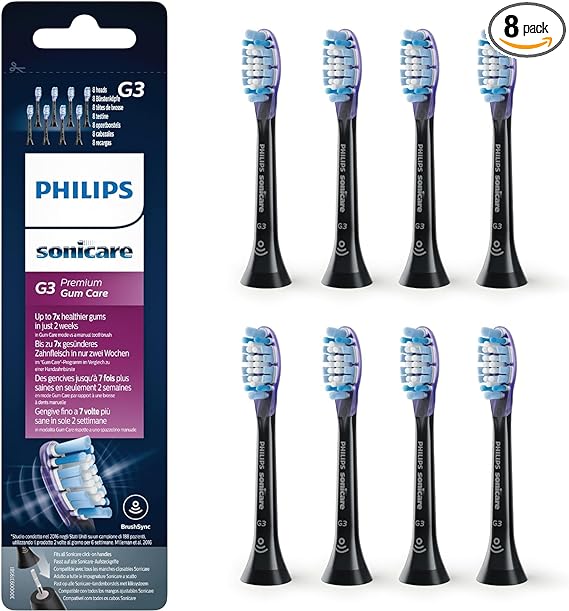 Philips Sonicare Original G3 Premium Gum Care Standard Sonic Toothbrush Heads - 8 Pack in Black (Model HX9058/33)