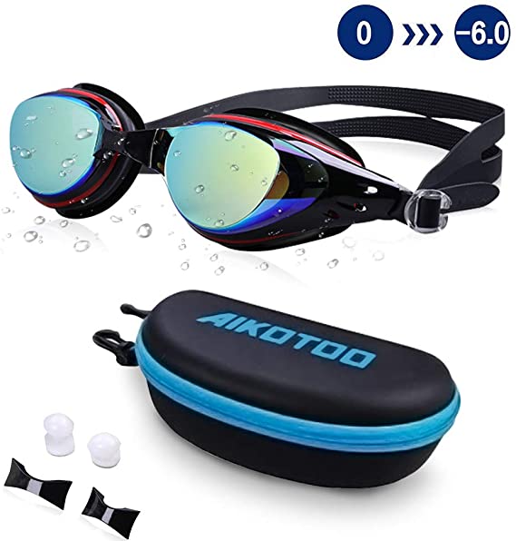 AIKOTOO Swim Goggles,Shortsighted Swimming Goggles Myopic Lenses Anti Fog Nose Clip Ear Plugs for Women Kids Men, Swimming Goggles