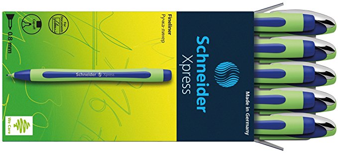 Schneider Xpress Fineliner 0.8mm Porous Point Pen, Blue, Box of 10 Pens (190003)