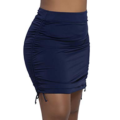 Women's Plus Size High Waisted Swim Skirt Adjustable Side-Tie Length Bikini Tankini Swimsuit Skort Built-in Shorts