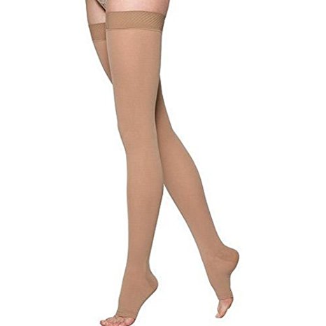 Jobst Relief 15-20 Thigh High Open Toe Beige Compression Stockings with Silicone Band
