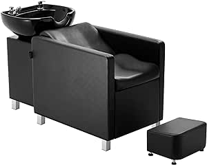 VEVOR Shampoo Backwash Chair, 661.4 LBS Loading Salon & Spa Hair Washing Station, Backwash Barber Shampoo Bowl and Chair, Beauty Spa Massage Hairdressing Equipment with Ceramic Bowl and Wide Footrest