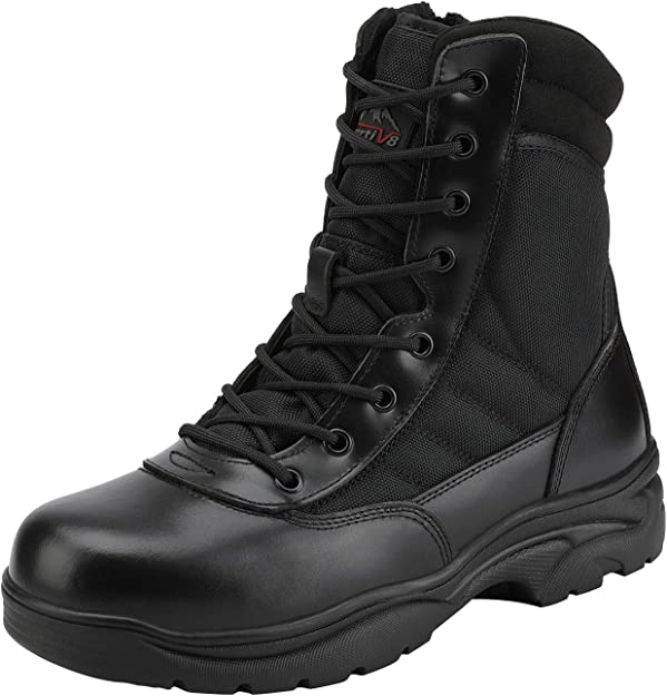 NORTIV 8 Men's Military Tactical Work Boots Side Zipper Leather Motorcycle Combat Boots