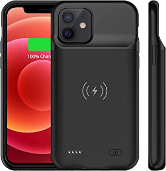 Battery Case for iPhone 12/12 Pro(6.1 inch), [7000mAh] Supports Wireless Charging, Portable Charger Case Rechargeable Extended Battery Pack Charging Case Compatible with iPhone 12/12 Pro-Black