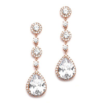 Mariell Cubic Zirconia 14K Rose Gold Pear-Shaped Teardrop Dangle Earrings - Brides, Weddings and Formals