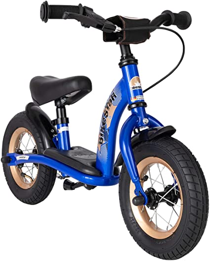 BIKESTAR® Safety Lightweight Kids First Running Balance Bike with brakes and with air tires for Kids age 2 year old boys and girls | 10 Inch Classic Edition | Adventurous Blue