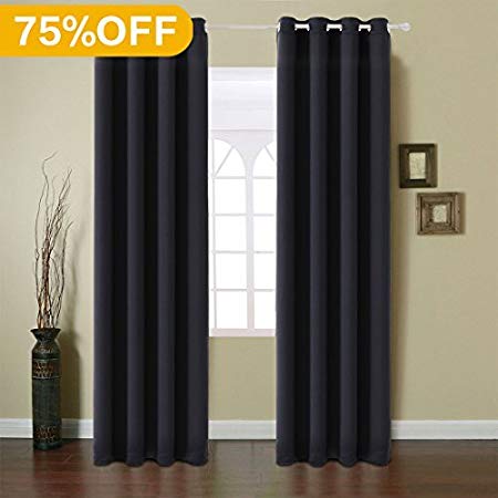 COSYJOY 99% Blackout Curtains 2 Panels Thermal Insulated Solid Grommet Draperies Set, Room Darkening Panels for Living Room, Bedroom, Home Theaters (W52 x L84, Black)