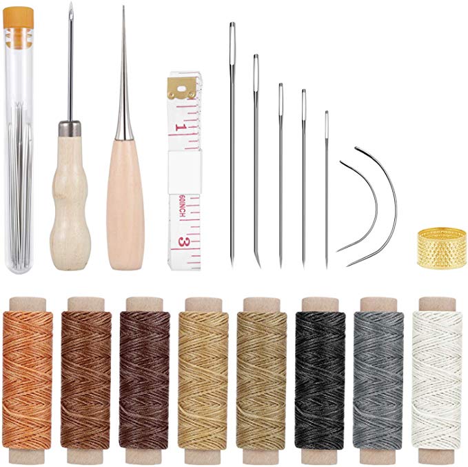 Paxcoo 31 Pcs Leather Hand Sewing Craft Tools with Sewing Needles, Waxed Thread, Drilling Awl for Leather Canvas Sewing