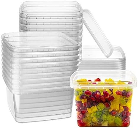 16-oz. Square Clear Deli Containers with Lids | Stackable, Tamper-Proof BPA-Free Food Storage Containers | Recyclable Space Saver Airtight Container for Kitchen Storage, Meal Prep, Take Out | 20 Pack