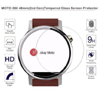 MOTONG 46mm Tempered Glass Screen Protectors For Motorola MOTO 360 2nd Gen 9 H Hardness 03mm ThicknessMade From Real Glass 46mm