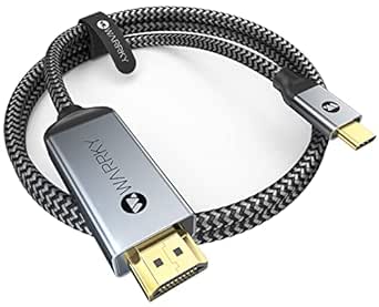 WARRKY 4K USB C auf HDMI Kabel, |Vergoldete, Geflochten| Thunderbolt 4 auf HDMI Kabel, Kompatibel mit iPhone 15 Serie, MacBook Pro/Air, Mac, iPad Pro, Galaxy S8 zu S24, Surface Pro, XPS, HP, usw -3M