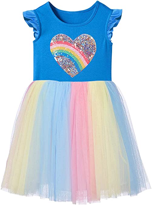 Fiream Unicorn Girls Dresses Rainbow Tutu Tulle Casual Dress