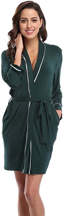 Womens Cotton Robes Lightweight Kimono Robe Short Knit Bathrobe Soft Sleepwear