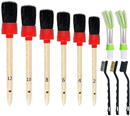 TOOGOO 11 Pieces Auto Detailing Brush Set for Cleaning Wheels, Interior, Exterior,Including 6Pcs Premium Detail Brush and 2 Pcs Automotive Air Conditioner Cleaner and Brush