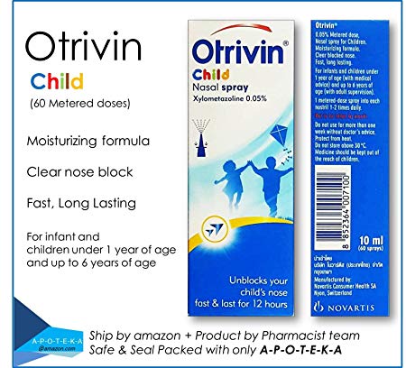 Otrivin child Nasal Spray 0.05% (60 Meterd dose, 0.33 Fluid ounzes) For infant and children under 1 year of age and up to 6 years of age, Effective Unblocks your child's nose fast & last for 12 hours
